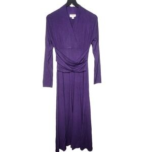 Vintage Talbots Purple Midi Dress V-Neck Long Sleeve Knit Stretch Classic Prep 4